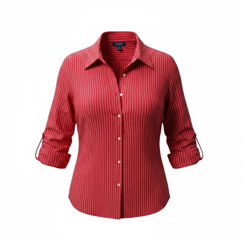 Chaps Button Down Shirt Womens 2X Red Pinstripe Cotton Preppy Classic Office